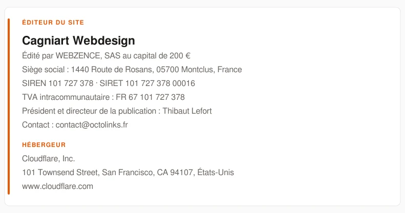 Coordonnées légales de l&rsquo;éditeur et de l&rsquo;hébergeur du site