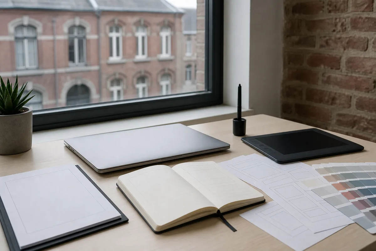 Contrat de prestation et carnet d&rsquo;annotations posés à côté d&rsquo;un ordinateur portable